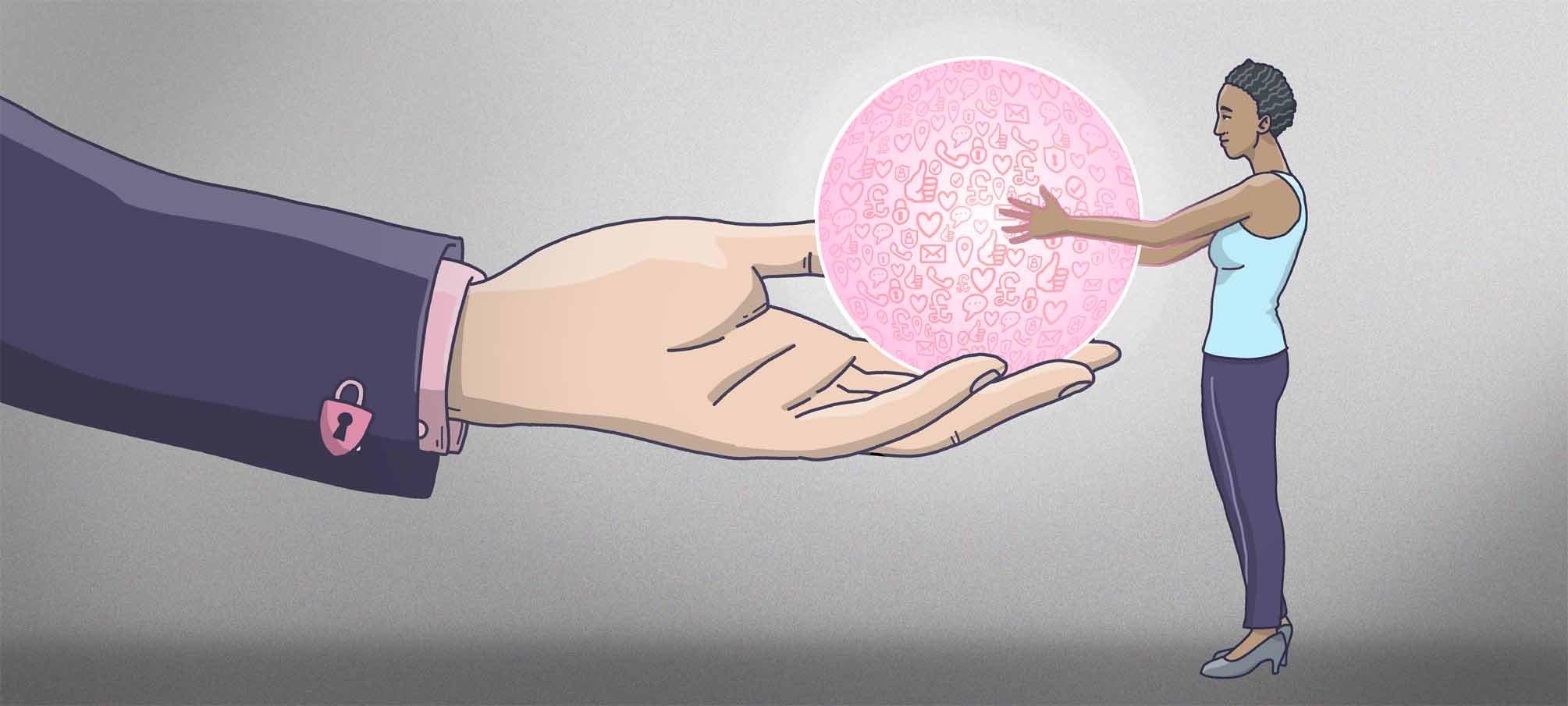 Employer handling pink orb of personal data